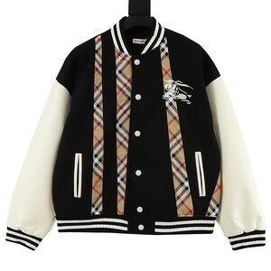 Check Patchwork Equestrian Embroidered Burberry Baseball Jacket